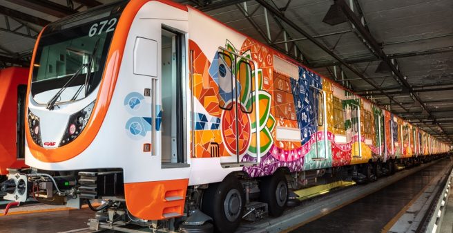 Colorful Mexico City metro train.